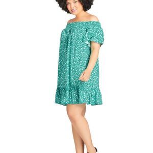 Avenue Cameron off shoulder ditsy floral dress SIZE 18 TURQOUISE A LINE